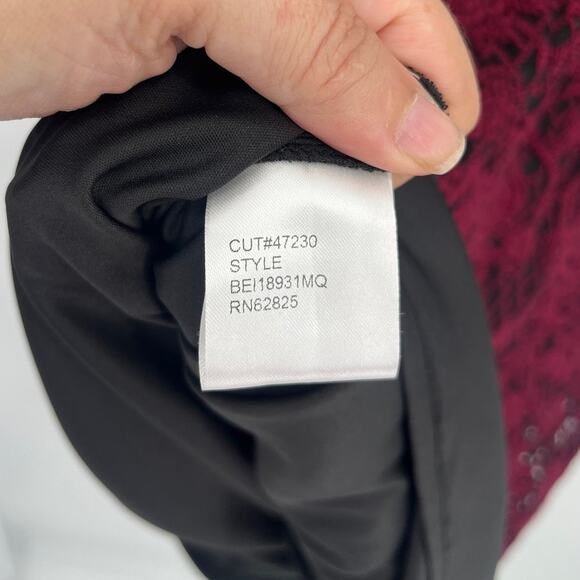 Tadasho Shoji Too Crochet Mesh Dress 24Q Whimsigoth Burgundy Romantic Glam Lace - Picture 11 of 12